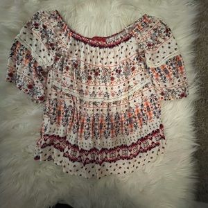 Panhandle printed off the shoulder flowy top from Cavenders